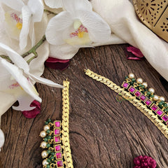 Exquisite Jadau Kundan Jalebi Neckpiece-White Green Pearls-J2468