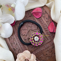 Vriksham Floral Tilak Shape Pendant Rubber Band-Pink-H1053