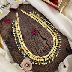 Exquisite Jadau Kundan Jalebi Neckpiece-White Green Pearls-J2468