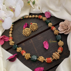 Vriksham Gold Look Alike Green & Coral Beaded Mala-G17012