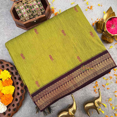 Vriksham Yellow Green & Purple Border With Butta Design Kalyani Cotton Saree-VS4965