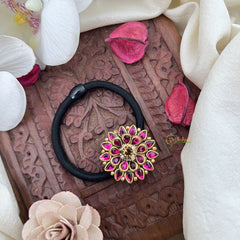 Vriksham Floral Tilak Shape Pendant Rubber Band-Pink & Brown-H1054