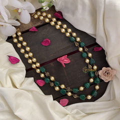 Vriksham Fancy 2 Layer Green & Off White Beaded Mala-G17018