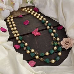 Vriksham Fancy 2 Layer Green & Off White Beaded Mala-G17018
