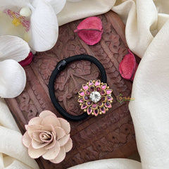 Vriksham Floral Tilak Shape Pendant Rubber Band-Light Pink-H1055