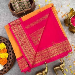 Vriksham Golden Yellow & Pink Border With Butta Design Kalyani Cotton Saree-VS4972