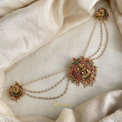 Dual Peacock Lakshmi Jada Bun Billai Maatil - Pearl Maatil - Red & Green - G11482