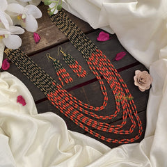 Vriksham Antique 10 layer Coral Bead & Dark Green Pearl Mala-G17009