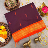 Vriksham Wine & Orange Border With Butta Design Kalyani Cotton Saree-VS4956