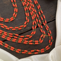 Vriksham Antique 10 layer Coral Bead & Dark Green Pearl Mala-G17009