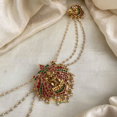 Dual Peacock Lakshmi Jada Bun Billai Maatil - Pearl Maatil - Red & Green - G11482