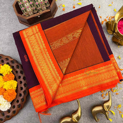 Vriksham Wine & Orange Border With Butta Design Kalyani Cotton Saree-VS4956