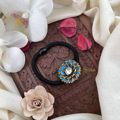 Vriksham Floral Tilak Shape Pendant Rubber Band-Sky Blue-H1057