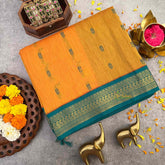 Vriksham Yellow & Pine Green Border With Butta Design Kalyani Cotton Saree-VS4957