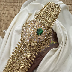 Vriksham Exquisite Gold Look Alike AD Stone Hipbelt-Green-G17653