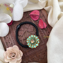 Vriksham Floral Tilak Shape Pendant Rubber Band-Aqua Green-H1058