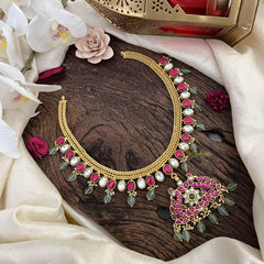 Premium Jadau Kundan Dual Peacock Pendant Neckpiece-J2484