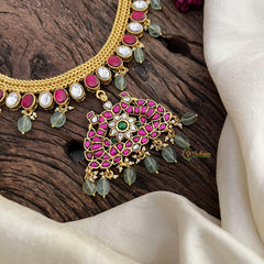 Premium Jadau Kundan Dual Peacock Pendant Neckpiece-J2484