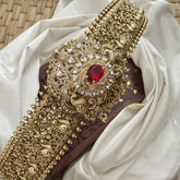 Vriksham Exquisite Gold Look Alike AD Stone Hipbelt-Red-G17654