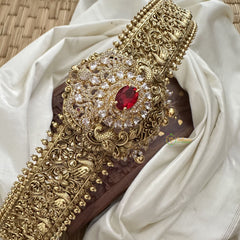 Vriksham Exquisite Gold Look Alike AD Stone Hipbelt-Red-G17654