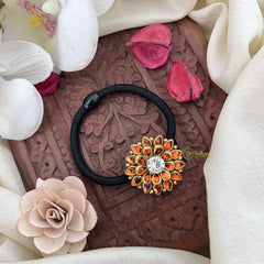 Vriksham Floral Tilak Shape Pendant Rubber Band-Orange-H1060