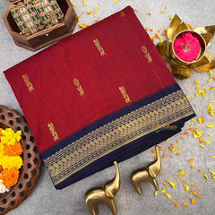 Vriksham Red & Blue Border With Golden Butta Design Kalyani Cotton Saree-VS4967