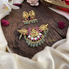 Gold Look Alike Jadau Kundan Ganpati Peandant Choker-Red-J2488