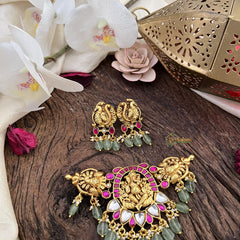 Gold Look Alike Jadau Kundan Ganpati Peandant Choker-Red-J2488