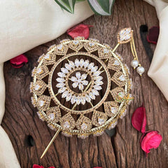 Vriksham Luxury Dark Gold-Plated CZ Stone Studded Hair Bun Cage Accessory-BH1254