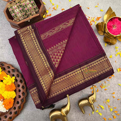 Vriksham Mulberry & Mulberry Border With Butta Design Kalyani Cotton Saree-VS4966