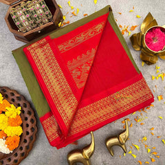 Vriksham Green & Red Border With Butta Design Kalyani Cotton Saree-VS4954