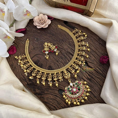 Lakshmi Jadau Kundan Short Neckpiece-Golden Beads-J2469