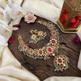 Jadau Kundan Pendant Short Neckpiece-Pastel Green Beads-J2474