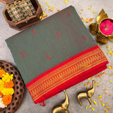Vriksham Pine Green & Red Border With Butta Design Kalyani Cotton Saree-VS4974