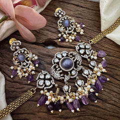 Unique Victorian Diamond Hathi Choker-Purple Beads-VV1649
