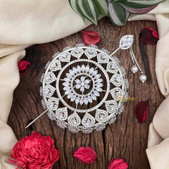 Vriksham Luxury Silver-Plated CZ Stone Studded Hair Bun Cage Accessory-BH1253