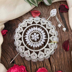 Vriksham Luxury Silver-Plated CZ Stone Studded Hair Bun Cage Accessory-BH1253