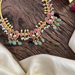 Premium Jadau Kundan Dual Peacock Short Neckpiece-J2480