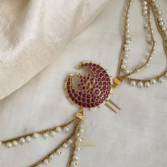 Bridal Jada Bun Billai with Maatil - Pearl Maatil - Red - G11467