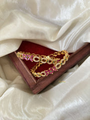 Gold Look Alike American Diamond Bangle Set-Red Green-G11224