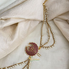 Bridal Jada Bun Billai with Maatil - Pearl Maatil - Red - G11467