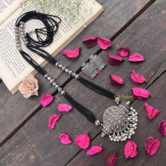 Vriksham Oxidized Silver Tribal Dome Detailing With Black Beaded Magalsutra-S995