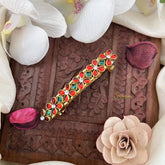 Vriksham Floral Red Green Kundan Hair Clip-H985