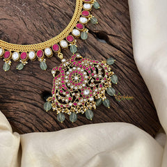 Premium Jadau Kundan Dual Peacock Pendant Neckpiece-J2485