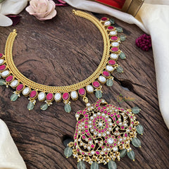 Premium Jadau Kundan Dual Peacock Pendant Neckpiece-J2485