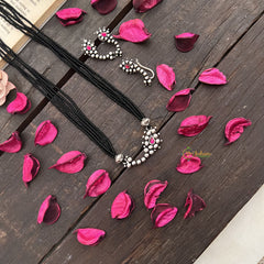 Vriksham Classic Traditional Nath Silver Oxidized Pendant & Nath With Black Beaded Magalsutra-S1006