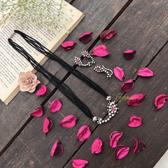 Vriksham Classic Traditional Nath Silver Oxidized Pendant & Nath With Black Beaded Magalsutra-S1006