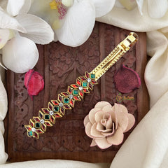 Vriksham Red Green Floral Kundan Hair Clip-H987