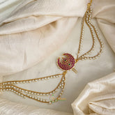 Bridal Jada Bun Billai with Maatil - Pearl Maatil - Red & Green - G11465