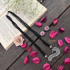 Vriksham Elegant Paisley Silver Oxidized Pendant With Black Beaded Magalsutra-S996